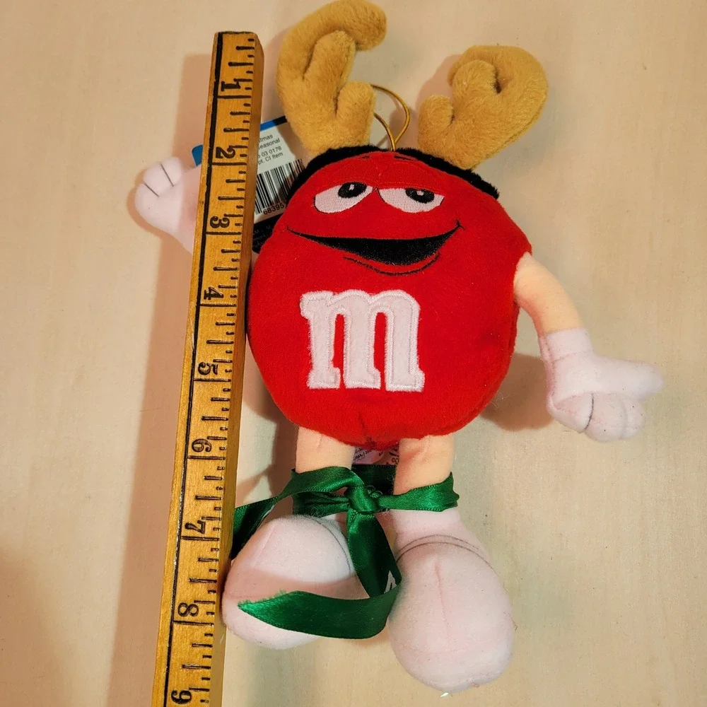 M M Christmas Mini Seasonal Plush Reindeer Antlers Green Ribbon‎ Ornament 2001